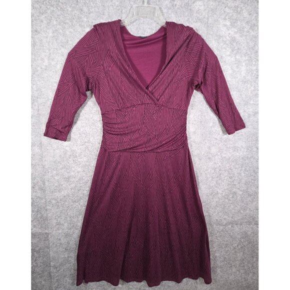 Boden Womens geometric stripe maroon v neck faux wrap tencel jersey  dress 12R - Picture 2 of 10
